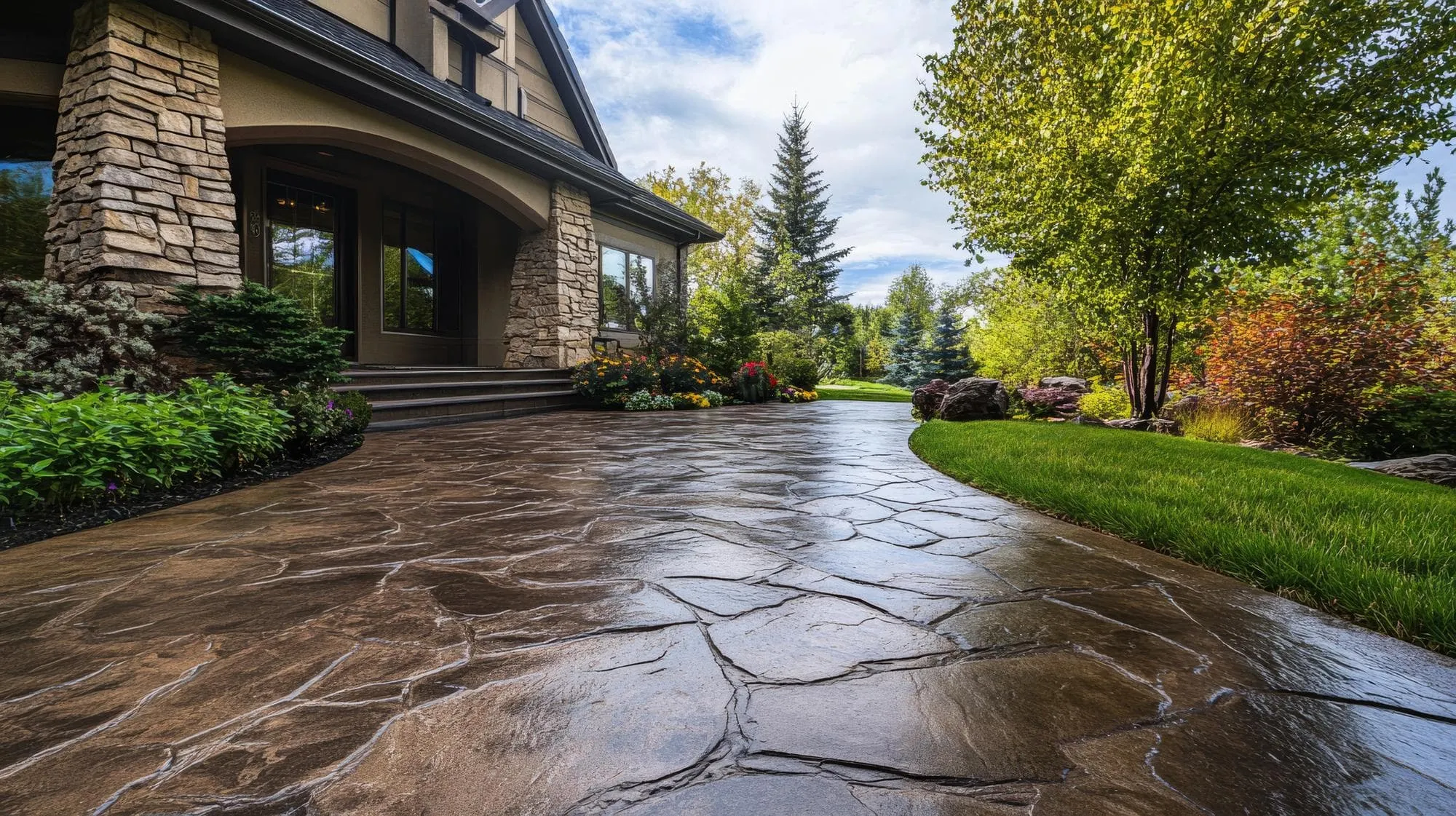 Custom stamped concrete residential driveway